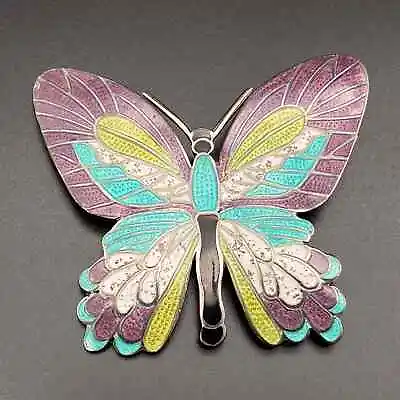 Vintage Mexico Margot De Taxco Butterfly Enamel 5628 Sterling Silver Pin Brooch • $716