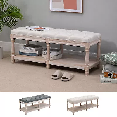 Shoe Rack Bench W/ Button Tufted Seat Cushion For  Living Room Hallway Bedroom • £95.99