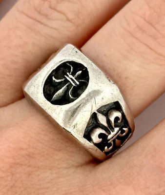 Vintage Antique Sterling Silver Triple Fleur De Lis Men’s Signet Ring Sz 9 • $140