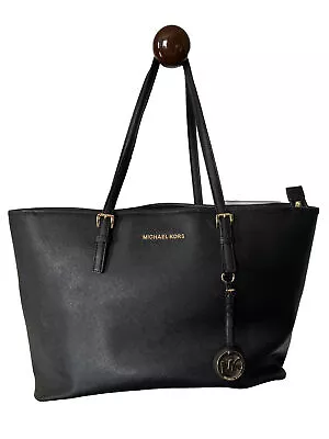 Michael Kors Black Leather Large Tote Shoulder Laptop Bag  • $60