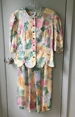 Vintage MR MORT Size 6 Floral Skirt Set Jacket Sheer Skirt Large Flower • $37.99