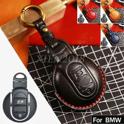 Genuine Leather Smart Key Cover Case Fob For BMW MINI Cooper Clubman F54 F56 R55 • $34.98