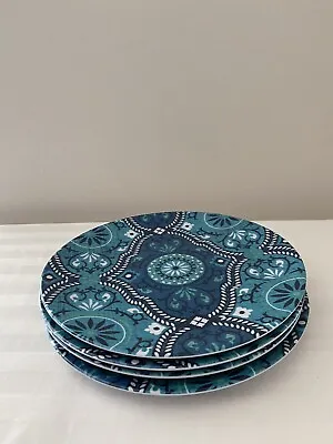 Melamine Plates Set Of 4  9  Round Shades Of Blue Floral • $12.90