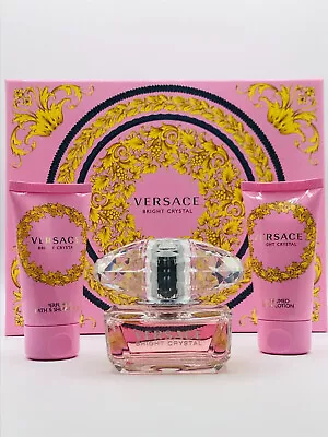 Versace Bright Crystal Women 3pc Set Perfume Edt Spray 1.7 Oz Lotion Shower Gel • $68.95