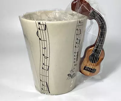 Coffee Mug With 3D Guitar Shaped Handle With Music Notes Cup Stoneware • $10