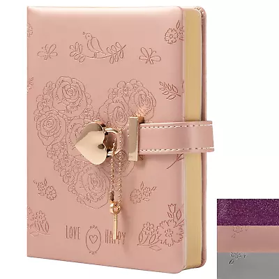 Heart Lock Journal Notebook With Key Flower PU Leather Diary B6 Journal For... • $40.79