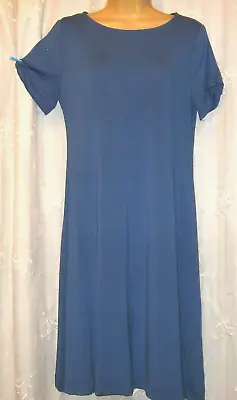 Size 00 New Chico's Periwinkle Blue Stretch Rayon Knotted Sleeves Casual Dress • $19