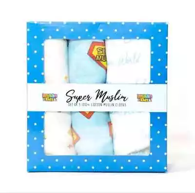 Super Muslim (Blue) Muslins Cloths By Imaan Kidz Baby Muslim BOY Gift - 3 Pack • £14.99