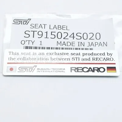 $27.37 • Buy Oem Genuine Subaru Impreza Wrx Sti Recaro  Seat Aluminum Emblem Badge Namerplate