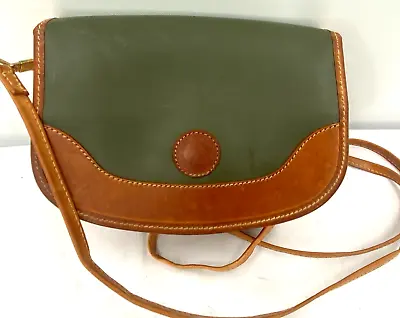 Vtg FRANCOIS MAROT Green Cognac Patina Leather Saddle Messenger Crossbody Bag • $65