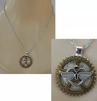 $16.99 • Buy Steampunk Heart Necklace Jewelry Handmade NEW Silver Cosplay Gears Gold