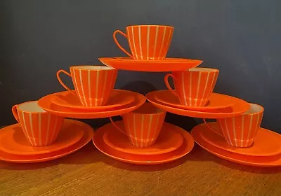 Vintage Retro Orange & White Striped Melamine Plastic Tea Cup Saucer Plate Set • £25