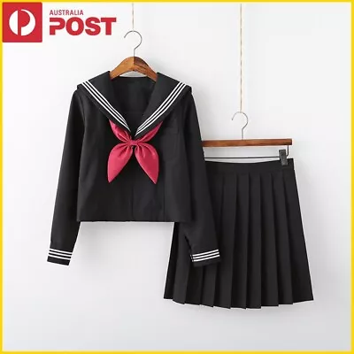 JK Uniform Japanese High School Girls Dress Sailor Black Skirt Cosplay Costume • $56.99