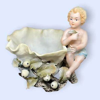 Vintage Lefton Bisque Planter Vase Bowl With Cherub Acorn Oak Tree KW3078B • $28