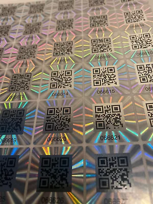 100 Serial Number Qr Code Security Hologram Labels Sticker Seals-1 Inch Square • £8.67