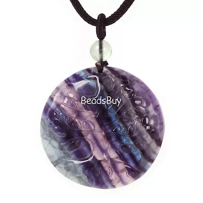 36mm Gemstone Healing Chakra Tree Of Life Flatback Round Pendant Necklace 22  • £12.59