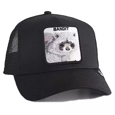 Goorin Animal Farm Trucker Baseball Snapback Hat Cap The Bandit Raccoon Black • $99.95