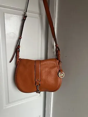 Vintage Michael Kors Jamie Large Burnt Orange Leather Saddle Purse Crossbody • $79