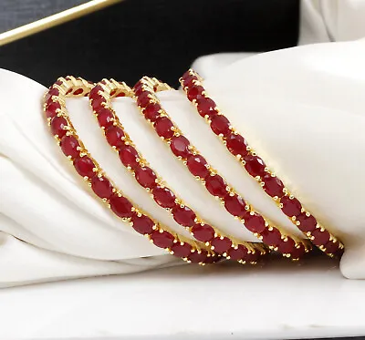 Indian Ethnic Gold Plated AD CZ Metal Bangles Bracelet Churi Set Wedding Jewelry • $24.99
