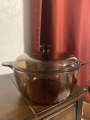 Vintage Corning Ware Visions Amber Glass Dutch Oven W/Lid Stock Pot 4.5L USA • $30