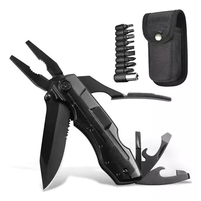 18-in-1 Multi Tool Knife Outdoor Survival Compact Folding Pocket Pliers W/ Bits • $15.99