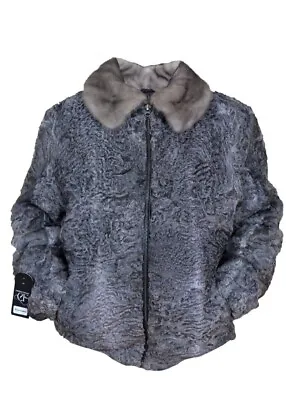 Gray Real Broad Tail Persian Lamb Fur Bomber Jacket/Coat With Mink Fur Collar • $499.99