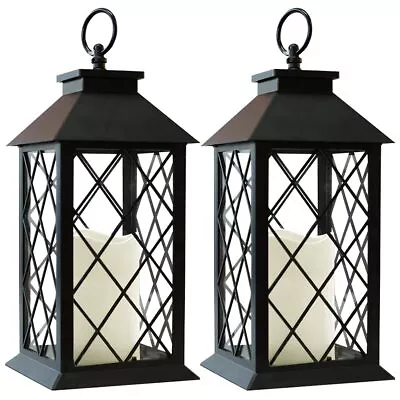 2-Pack 13.5 Vintage Candle Lantern With LED Pillar Candle (Black 6hr Timer) • $45.68