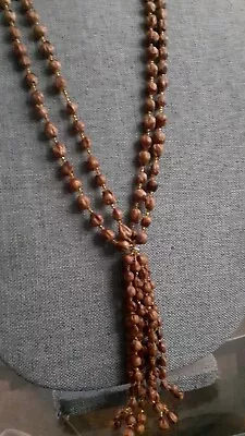 Native American Juniper Seed AKA Ghost Bead Multi Strand Necklace W/Tassel 30  • $24