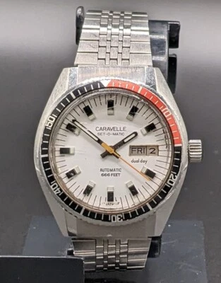 $174.99 • Buy Vintage Bulova Caravelle Set O Matic Automatic 38mm Devil Diver Men's Watch 