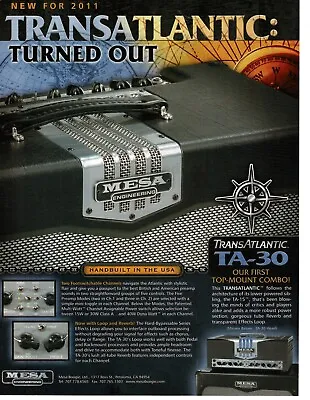 2011 MESA BOOGIE Transatlantic TA-30 Amplifier Amp Magazine Ad • $8.95