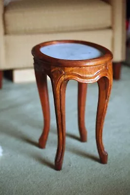 Hand Carved Walnut Louis XV French Provincial Marbletop Walnut Stand • $180
