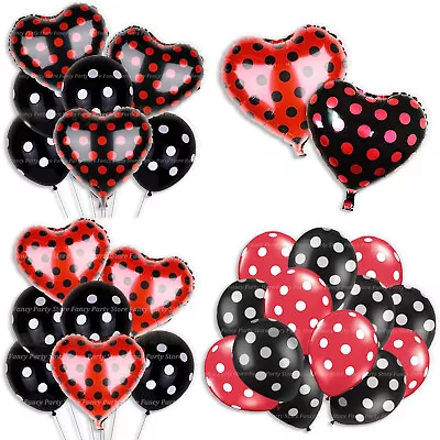 Ladybug Heart Foil Balloons Latex Polka Dot Red Black Party Decorations Baby Set • £1.24