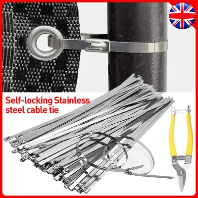 Stainless Steel Crimper Tensioner Cutter Tool Metal Cable Tie Fasten Gun Pliers • £13.49