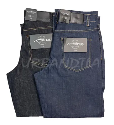 Men's Baggy Fit Jeans Wide Leg Loose Fit Raw Denim Jeans Size 28-42 DL998 • $34.88