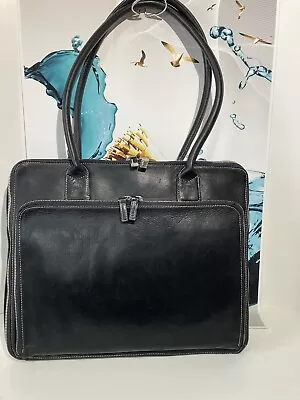 PERLINA Briefcase Soft Black Leather Large Laptop-Document Shoulder Bag Tote Men • $42