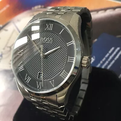 Mens Hugo Boss Designer Watch Steel Black Dial 1513588 MASTER Genuine. • £129