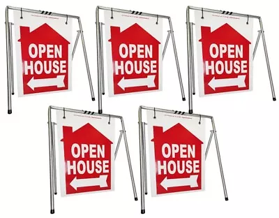 Real Estate Open House Sign Kit Metal A-Frame 5-Pack Red House Swinger • $169.99