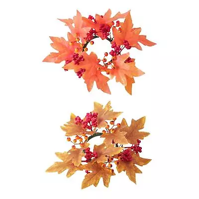 Maple Leaves Wreath Mini Candle Wreaths Rings Flower Arrangement Autumn Candle • £5.88