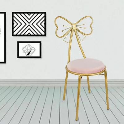 Modern Velvet Bow Tie Backrest Pink Vanity Dining Chair With Gold Metal Legs • $46