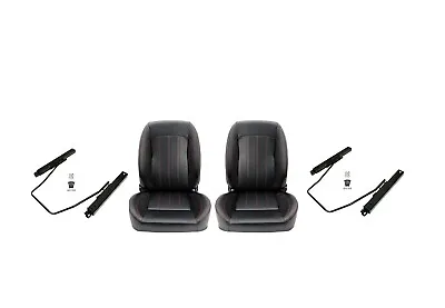 Classic Retro Style Low Back Bucket Seats Black Tilt Lever PU Leather With Rails • $899