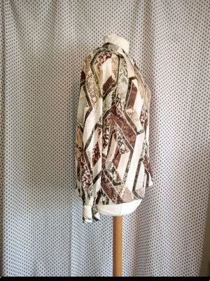 £4.50 • Buy Quirky H&M Cream Brown Green Snakeskin Design Patchwork Shirt Top Size 12 14 Vgc