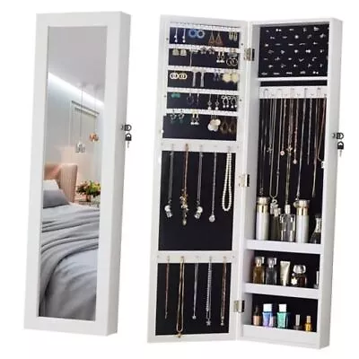  Jewelry Mirror Armoire Cabinet Wall Mount/Over The Door White+Concave Frame • $115.85