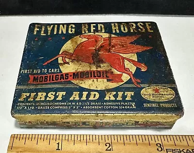 Flying Red Horse Mobilgas Mobiloil First Aid Kit Tin Gas Oil Advertising Car Art • $24.99