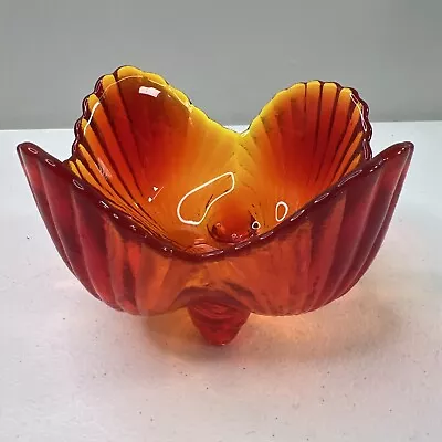 Vtg Mid Century Viking Glass Amberina Clam Shell 5” Candy Dish • $28.99