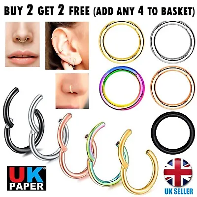 Nose Clicker Ring Face Septum Hinged Segment Small Hoop Surgical Steel Cartilage • £1.89