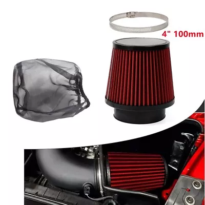 4  100mm Red Dry Air Filter Inlet Cold Air Intake Cone+Air Filter Dust Cover • $18.95