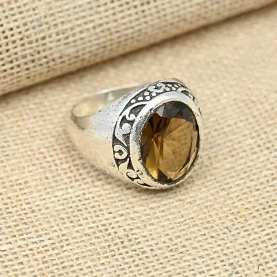 925 Sterling Silver Beautiful Smoky Quartz Gemstone  Men's Ring All Size  R315 • $17.84