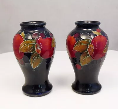 Pair Of Antique Moorcroft English Art Pottery Pomegranate 4  Cabinet Vases • $349.99