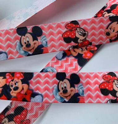 2Metre 22mm Disney Mickey Minnie Mouse Grosgrain Ribbon Pink Cake Birthday Baby • £1.75