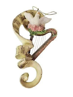 Dove Harp White Bird Music Note Christmas Tree Holiday Ornament Gift Victorian • $23.10